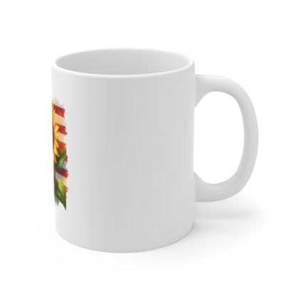 Sunflower American Flag Mug — Patriotic Floral 11oz Coffee Cup