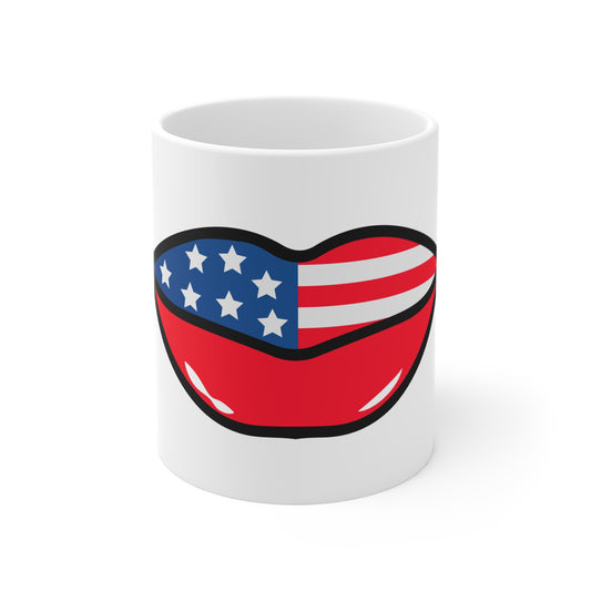 Patriotic Lips Coffee Mug – American Flag Lip Art Mug – Bold USA Statement Cup – Modern Patriotic Gift Mug – Pop Art Americana Mug Mug 11oz