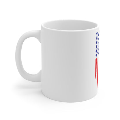 Distressed Vertical American Flag Coffee Mug – Drip Stripe USA Flag Mug – Bold Patriotic Cup – Red White Blue Gift Mug 11oz