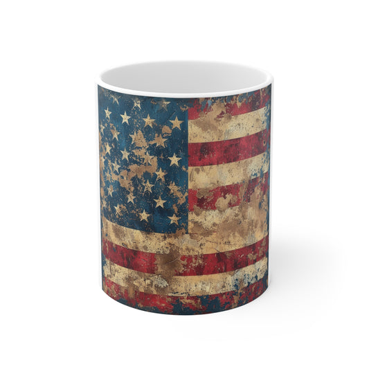 American Flag Mug - Vintage Distressed Stars & Stripes 11oz
