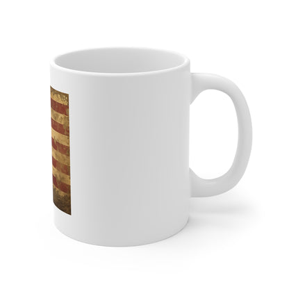 Antique American Flag Coffee Mug – Distressed Patriotic USA Mug – Vintage Worn Stars & Stripes 11oz Ceramic Cup – Heritage Gift