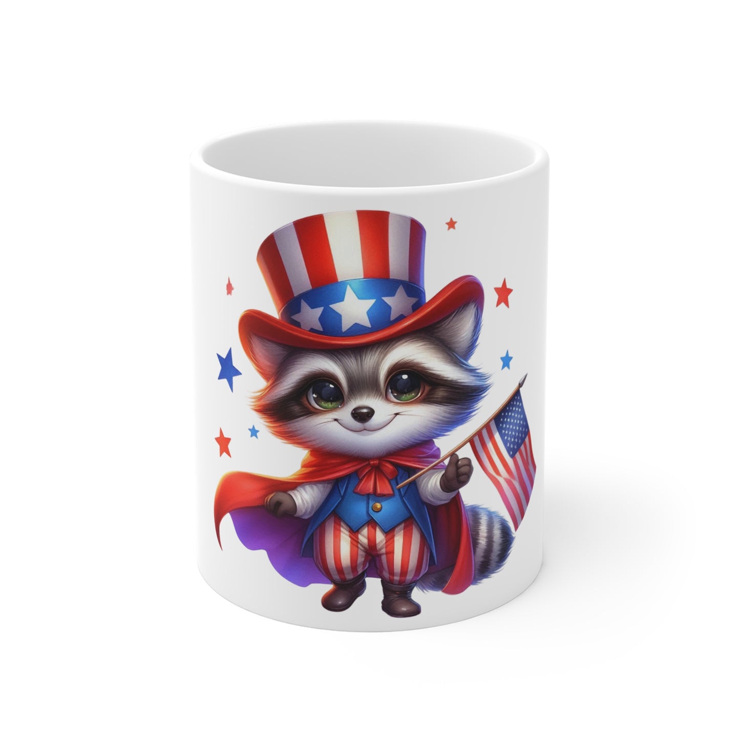 Cute Patriotic Raccoon Coffee Mug – Uncle Sam Raccoon Mug – Americana Flag Animal Mug – Adorable USA Character Cup 11oz