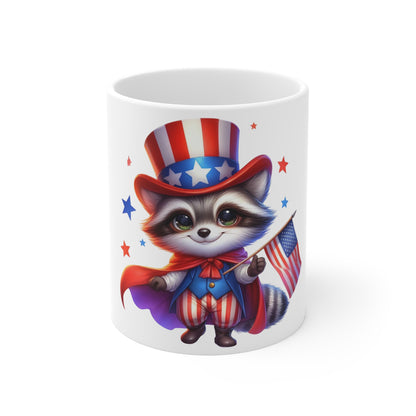 Cute Patriotic Raccoon Coffee Mug – Uncle Sam Raccoon Mug – Americana Flag Animal Mug – Adorable USA Character Cup 11oz
