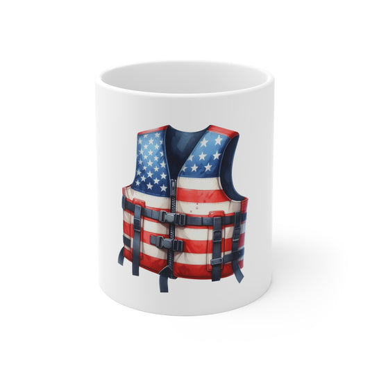 Patriotic Life Jacket Coffee Mug — American Flag 11oz Tea Cup