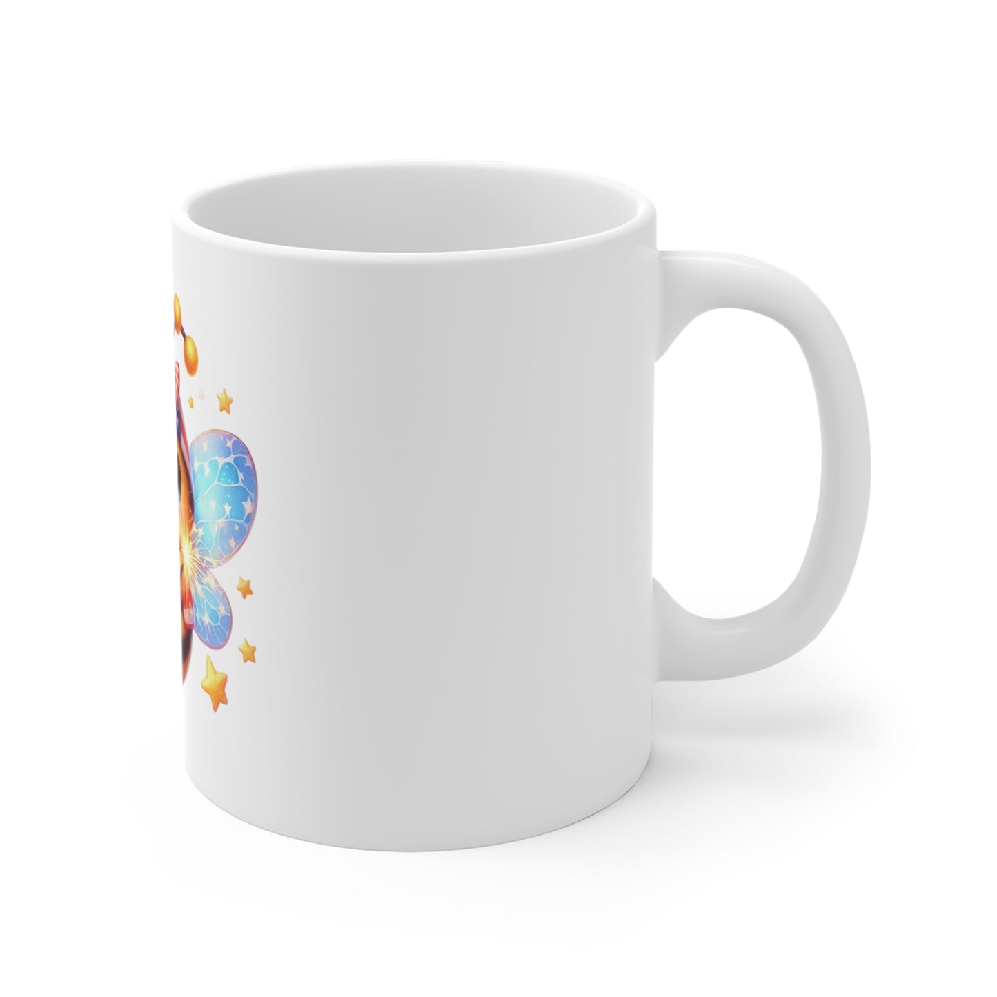 Cute Patriotic Bee Coffee Mug – Kawaii Bumblebee Fireworks Mug – Red White Blue Americana Cup – Adorable USA Gift Mug11oz