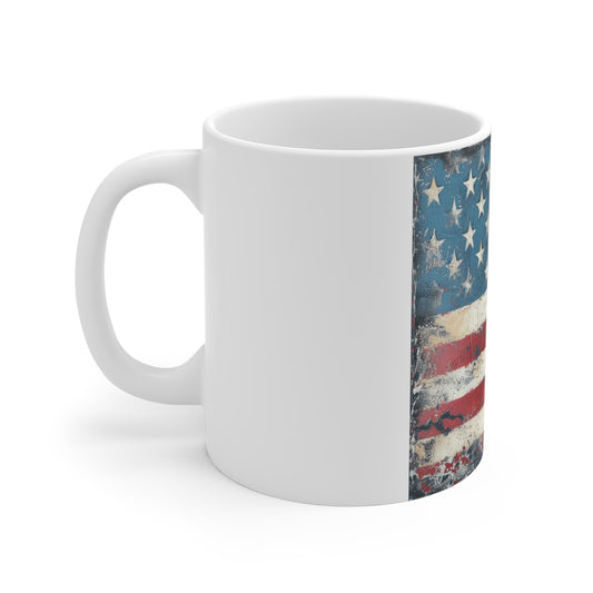 American Flag Distressed Ceramic Mug — 11oz Patriotic Coffee Cup