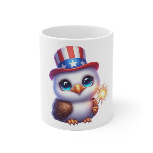Cute Patriotic Owl Coffee Mug – Uncle Sam Owl Mug – Adorable Americana Bird Cup – Sparkler Animal Gift Mug 11oz
