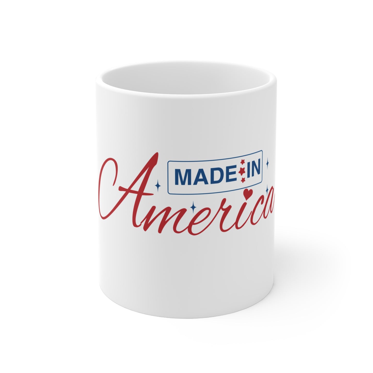 Made in America Script Coffee Mug – Elegant Patriotic USA Mug – Minimal Americana Typography Cup – Stylish USA Pride Gift Mug 11oz