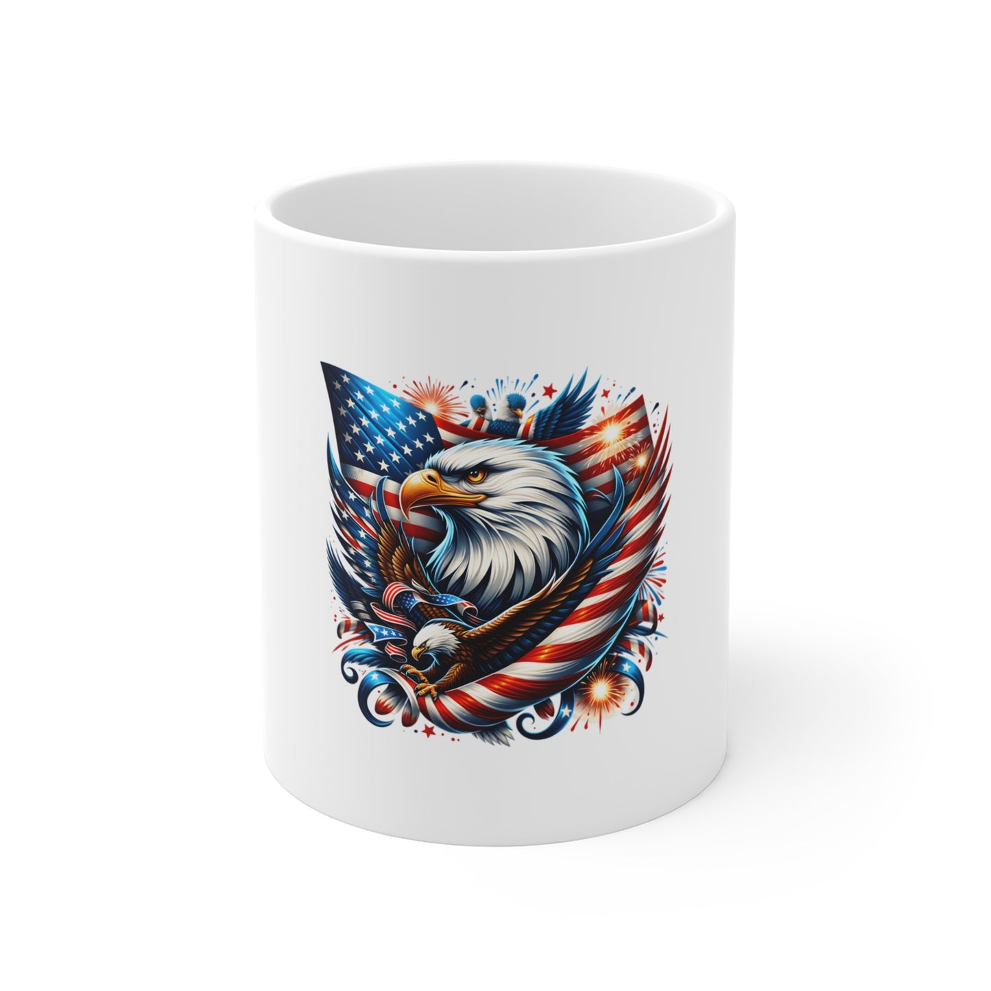 Patriotic Eagle Mug — American Flag Bald Eagle 11oz Coffee Cup