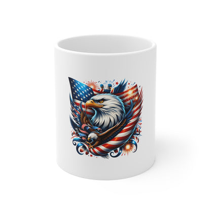 Patriotic Eagle Mug — American Flag Bald Eagle 11oz Coffee Cup