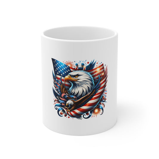 Patriotic Eagle Mug — American Flag Bald Eagle 11oz Coffee Cup