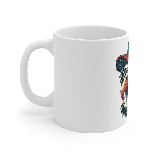 Vintage Patriotic Eagle Coffee Mug – American Flag Sunglasses Eagle Mug – Distressed USA Trucker Hat Cup – Freedom Americana Gift Mug 11oz