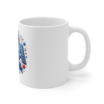 USA EST 1776 Patriotic Bow Mug – Red White Blue Vintage America Coffee Cup – Fourth of July USA Pride Mug 11oz