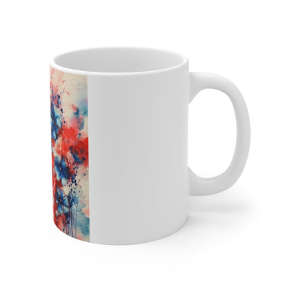 Patriotic Wildflower Coffee Mug – Red White Blue Watercolor Floral Mug – Vibrant Americana Flower Cup – Artistic Bloom Gift — 11oz Coffee Cup...