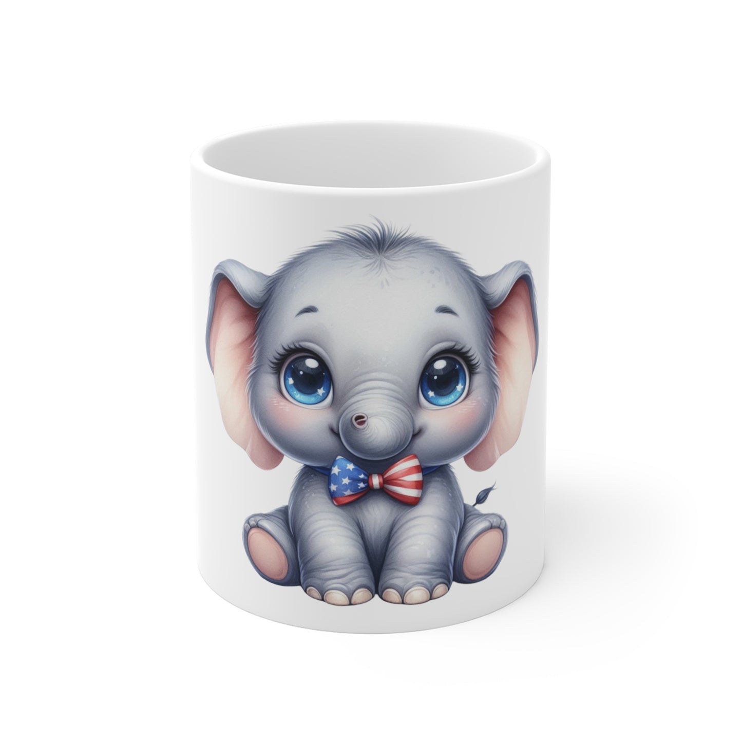 Patriotic Baby Elephant Coffee Mug – Cute Red White Blue Elephant Mug – Americana Bowtie Cup – 4th of July Gift11oz