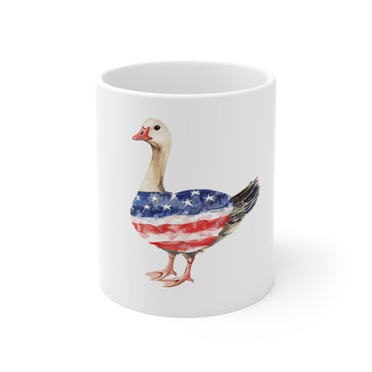 Patriotic Goose Mug - American Flag Watercolor 11oz