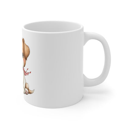 Cute Patriotic Puppy Gift Mug – 4th of July Dog Coffee Mug – Americana Puppy Present Cup – Red White Blue Pet Lover Gift Cute Puppy Christmas Mug — 11oz Gift Dog Mug with Present Design