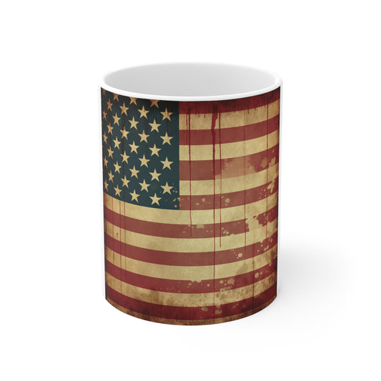 Distressed American Flag Coffee Mug – Grunge USA Flag Mug – Vintage Drip Patriotic Cup – Rustic Americana Mug Vintage American Flag Mug — Patriotic 11oz Coffee Cup for Veterans & Fourth of July...