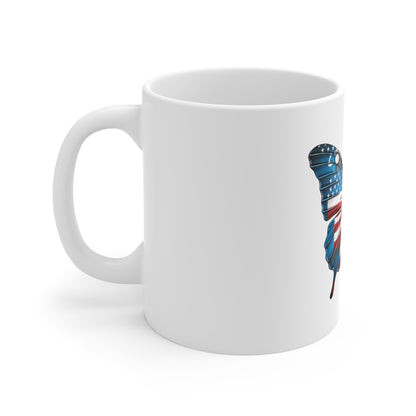 Art Deco American Flag Butterfly Mug – Modern Patriotic Butterfly Coffee Mug – Red White Blue Geometric Wing Design – USA Gift American Flag Butterfly Mug — Patriotic 11oz Coffee Cup