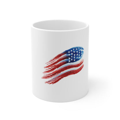 American Flag Brushstroke Mug – Patriotic 11oz Coffee Cup