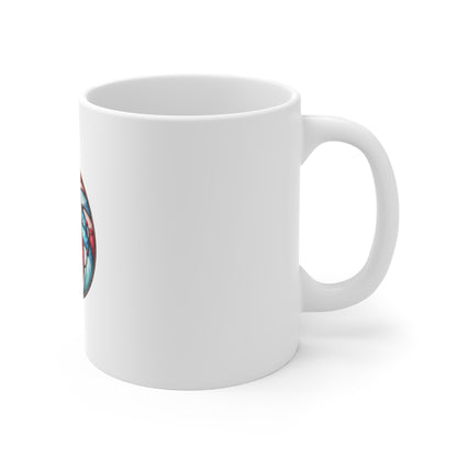 Stained Glass Americana Swirl Mug – Abstract Patriotic Coffee Mug – Red White Blue Art Cup – Modern USA Design Gift  11oz