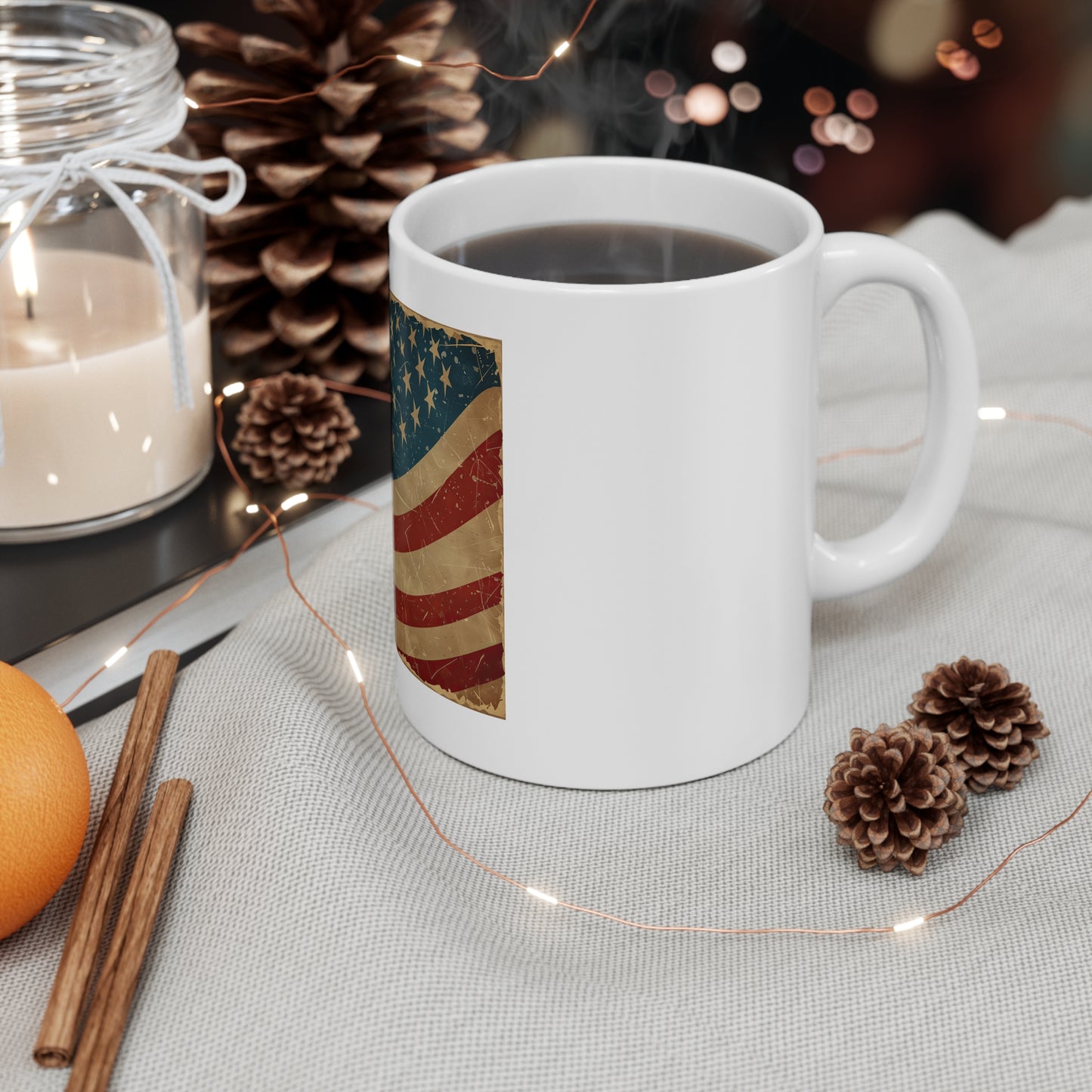 Vintage Waving American Flag Coffee Mug – Distressed Retro USA Mug – Classic Americana Flag Cup – Weathered Patriotic Gift Vintage American Flag Mug — 11oz Patriotic Coffee Cup for Veterans & Fourth...