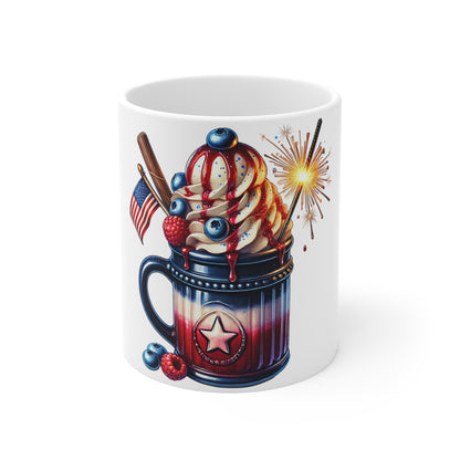 Patriotic Sparkler Milkshake Coffee Mug – 4th of July Star Mug – Red White Blue Dessert Cup – Americana Berry Treat Mug – Festive Gift Mug Patriotic Ice Cream Mug – 4th of July Flag & Firework 11oz...
