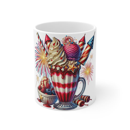 Patriotic Sundae Milkshake Coffee Mug – 4th of July Ice Cream Mug – Red White Blue Dessert Cup – Fireworks Americana Treat Mug Patriotic Milkshake Mug — 4th of July Fireworks & Ice Cream Dessert...