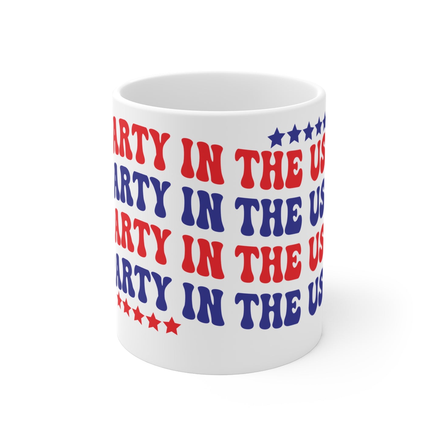 Party in the USA Coffee Mug – Retro Patriotic Mug – Bold Americana Typography Cup – 4th of July Party Mug Party in the USA 11oz Coffee Mug - Red & Blue Patriotic Stars Design