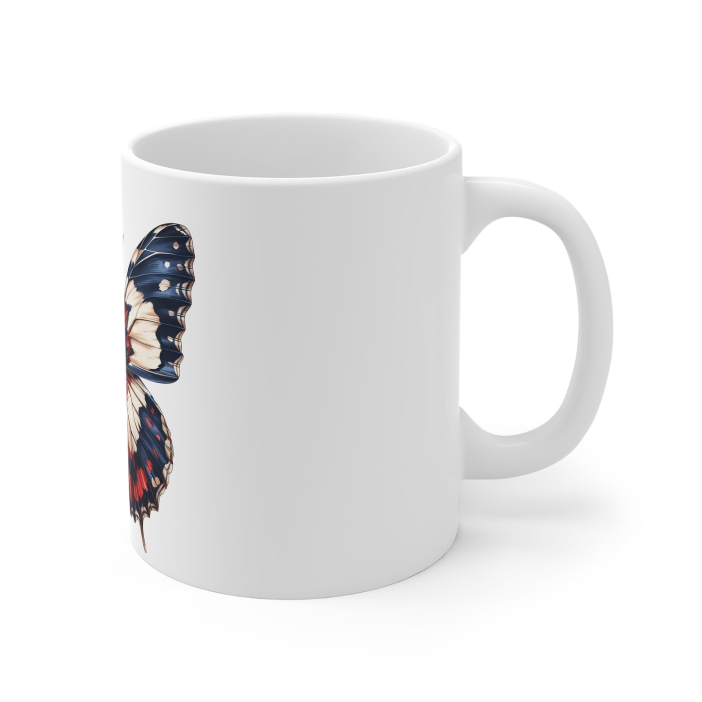 Patriotic Bold Contrast Butterfly Mug – Red White Blue Wing Coffee Mug – High Definition Americana Art Cup – USA Gift Mug Mug 11oz