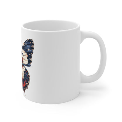 Patriotic Bold Contrast Butterfly Mug – Red White Blue Wing Coffee Mug – High Definition Americana Art Cup – USA Gift Mug Mug 11oz