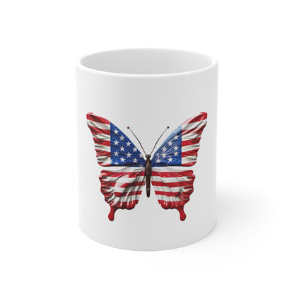 Glossy American Flag Butterfly Coffee Mug – High-Impact Patriotic Wings Mug – Red White Blue USA Freedom Cup American Flag Butterfly Mug - Patriotic 11oz Coffee Cup
