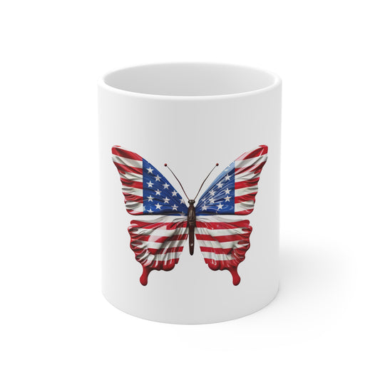 Glossy American Flag Butterfly Coffee Mug – High-Impact Patriotic Wings Mug – Red White Blue USA Freedom Cup American Flag Butterfly Mug - Patriotic 11oz Coffee Cup