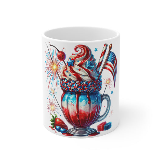 Patriotic Fireworks Milkshake Coffee Mug – 4th of July Dessert Mug – Red White Blue Americana Mug – Festive Summer Celebration Cup 4th of July Patriotic Dessert Mug — Red White & Blue Ice Cream Float...