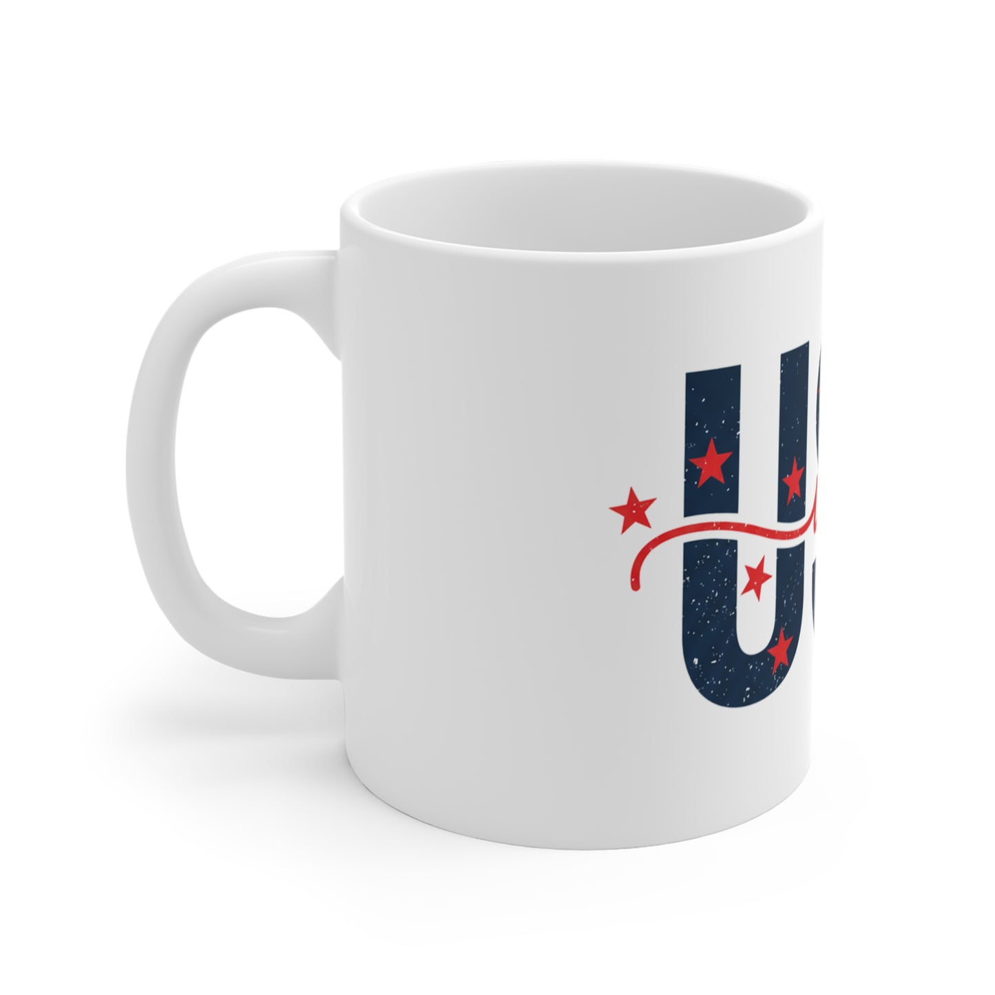 USA Script Stars Coffee Mug – Patriotic Distressed USA Mug – Red White Blue Minimal Americana Cup – Classic USA Pride Gift Mug 11oz