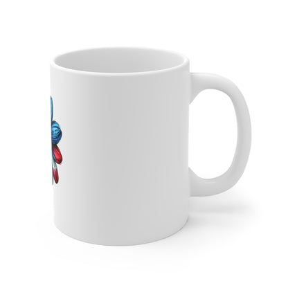 Patriotic Daisy Coffee Mug — Red White Blue Flower 11oz Ceramic