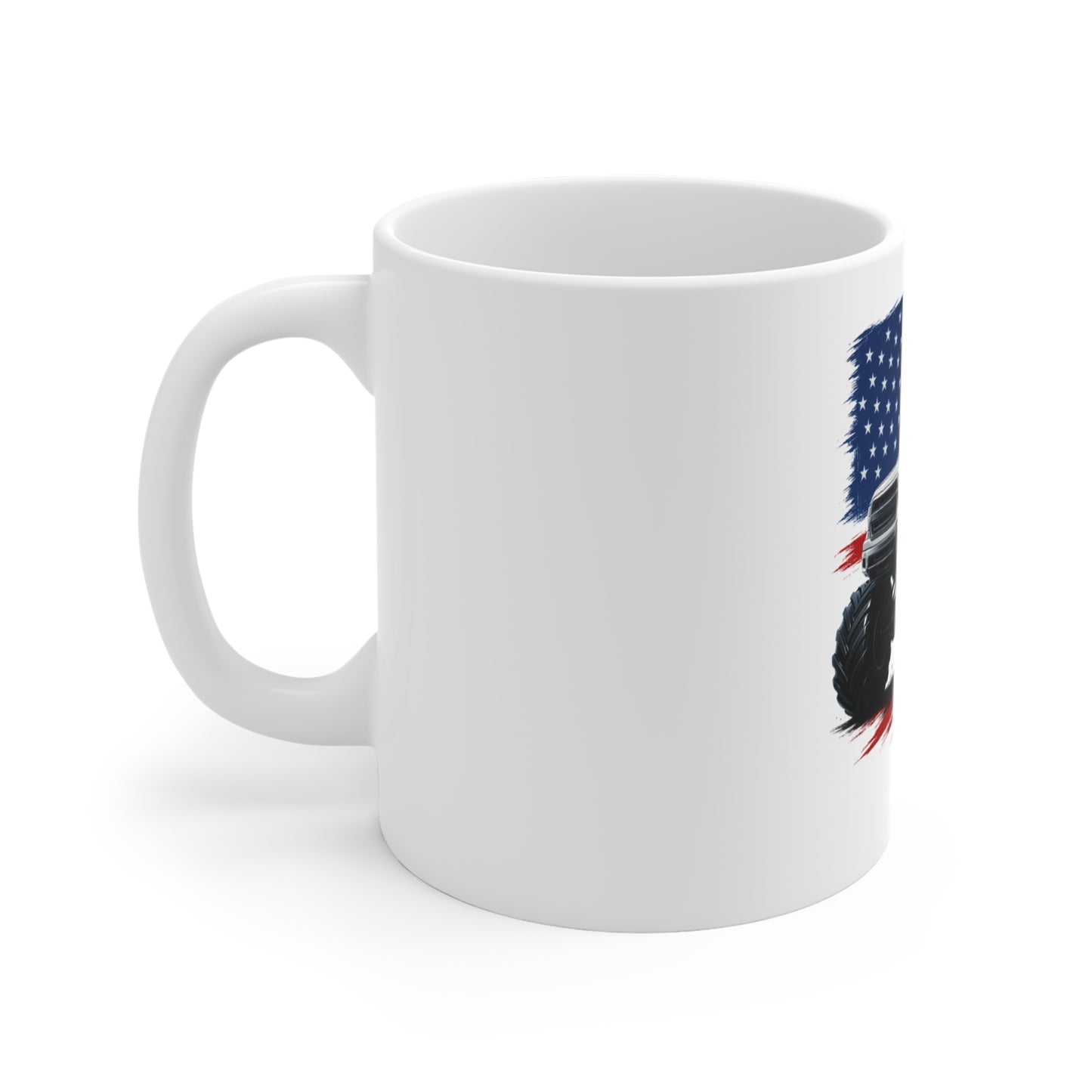 Patriotic Monster Truck Mug – American Flag 11oz Coffee Cup