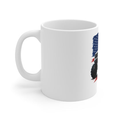 Patriotic Monster Truck Mug – American Flag 11oz Coffee Cup