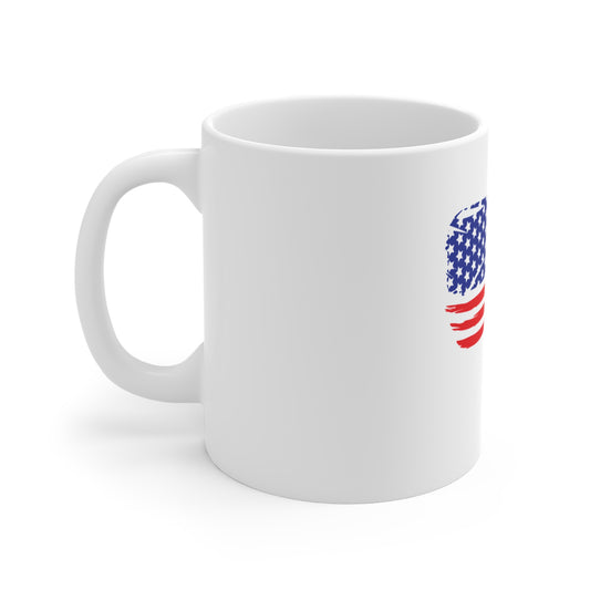 Distressed Horizontal American Flag Coffee Mug – Grunge USA Flag Mug – Brushstroke Patriotic Cup – Bold Americana Gift Mug 11oz