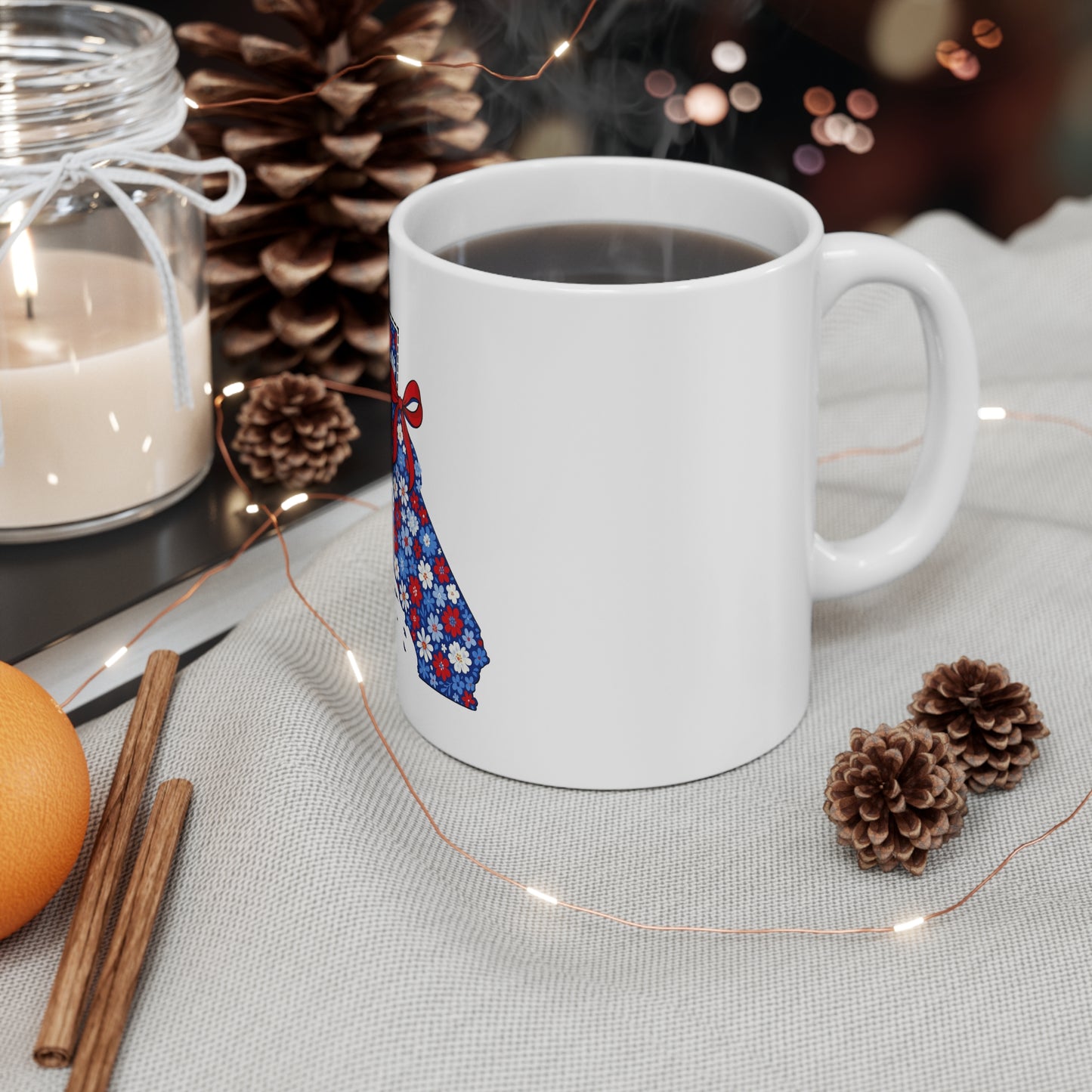 California Floral State Mug — Red, White & Blue Daisy Design