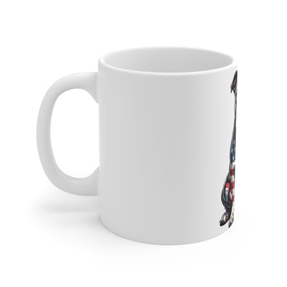 Patriotic Bulldog Coffee Mug – American Flag Bulldog Full Body Mug – USA Dog Art Cup – 4th of July Gift for Dog Lovers 11oz