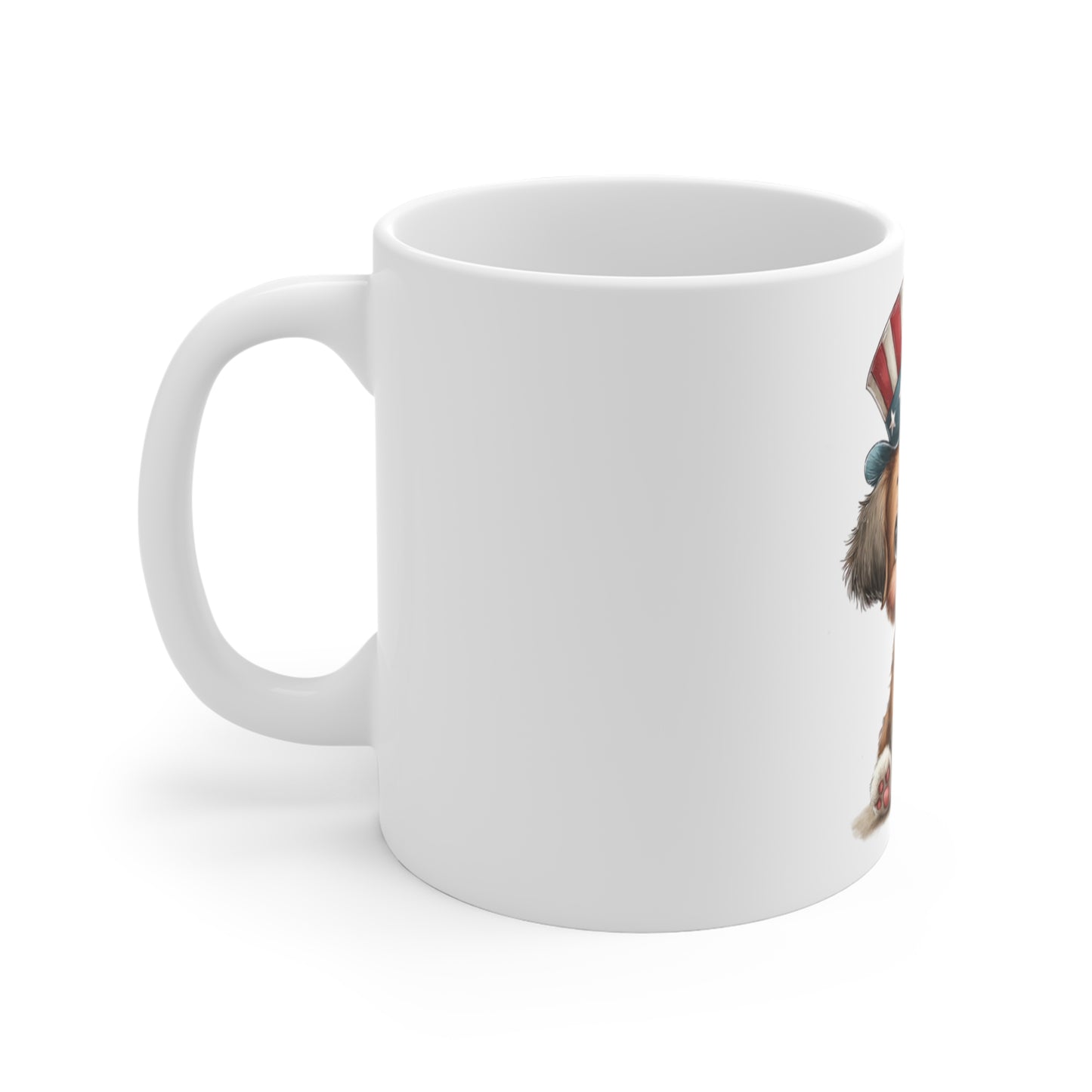 Cute Patriotic Puppy Uncle Sam Hat Mug – 4th of July Dog Coffee Mug – Americana Puppy Cup – Red White Blue Pet Lover Gift Patriotic Puppy Coffee Mug — Cute Puppy with American Flag Hat (11oz)