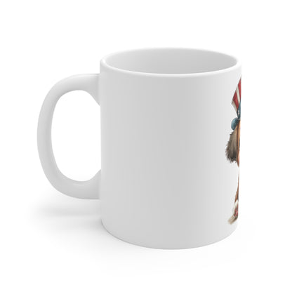 Cute Patriotic Puppy Uncle Sam Hat Mug – 4th of July Dog Coffee Mug – Americana Puppy Cup – Red White Blue Pet Lover Gift Patriotic Puppy Coffee Mug — Cute Puppy with American Flag Hat (11oz)