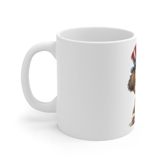 Cute Patriotic Puppy Uncle Sam Hat Mug – 4th of July Dog Coffee Mug – Americana Puppy Cup – Red White Blue Pet Lover Gift Patriotic Puppy Coffee Mug — Cute Puppy with American Flag Hat (11oz)