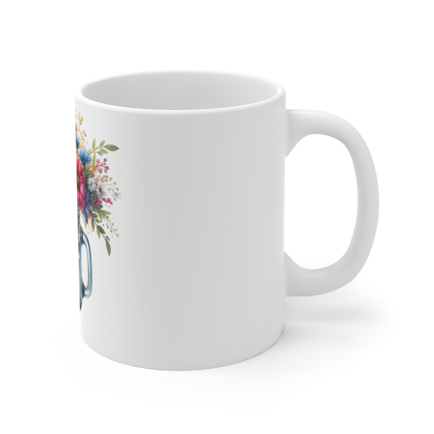 Pastel Patriotic Floral Mason Jar Coffee Mug – Soft Red White Blue Flower Mug – Americana Star Jar Cup – Elegant Summer Floral Mug 11oz Floral Mason Jar Mug – Patriotic Stars & Wildflower Bouquet...