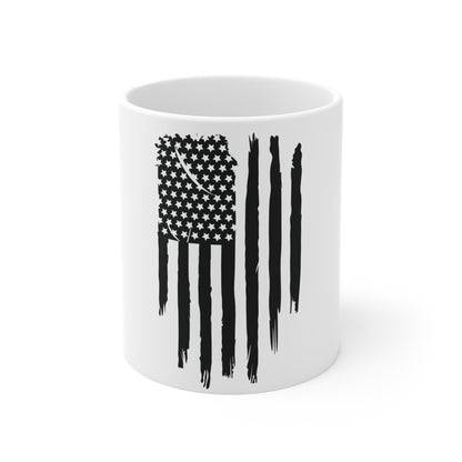 Blacked-Out American Flag Coffee Mug – Stealth USA Flag Mug – Minimalist Patriotic Cup – Subdued Military Style Mug Mug 11oz