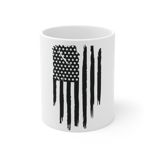 Blacked-Out American Flag Coffee Mug – Stealth USA Flag Mug – Minimalist Patriotic Cup – Subdued Military Style Mug Mug 11oz