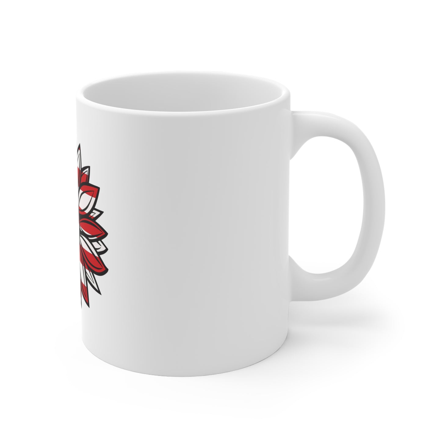Patriotic Sunflower Coffee Mug – American Flag Daisy Mug – Red White Blue Floral Design – USA Botanical Gift Mug 11oz