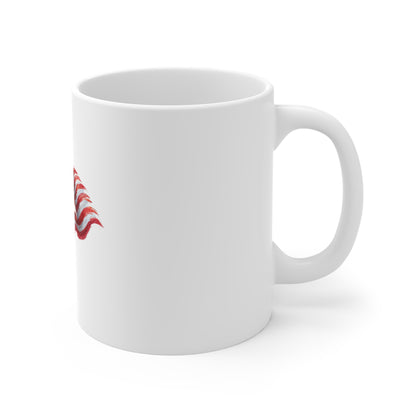 American Flag Mug – Hand-Painted Waving Stars & Stripes 11oz, Patriotic Coffee Cup for Fourth of July & Veterans