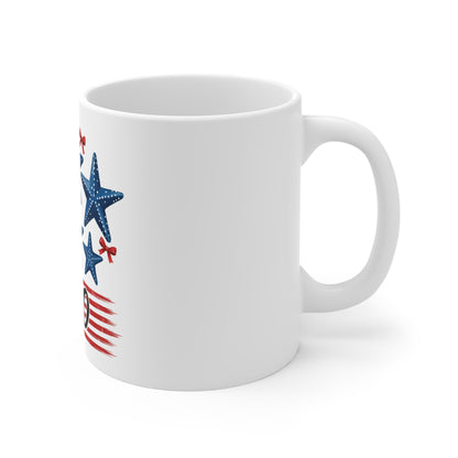 Patriotic Starfish 250 Coffee Mug – Coastal Americana Mug – Red White Blue Beach Starfish Cup – Nautical USA 250th Anniversary Gift Mug 11oz